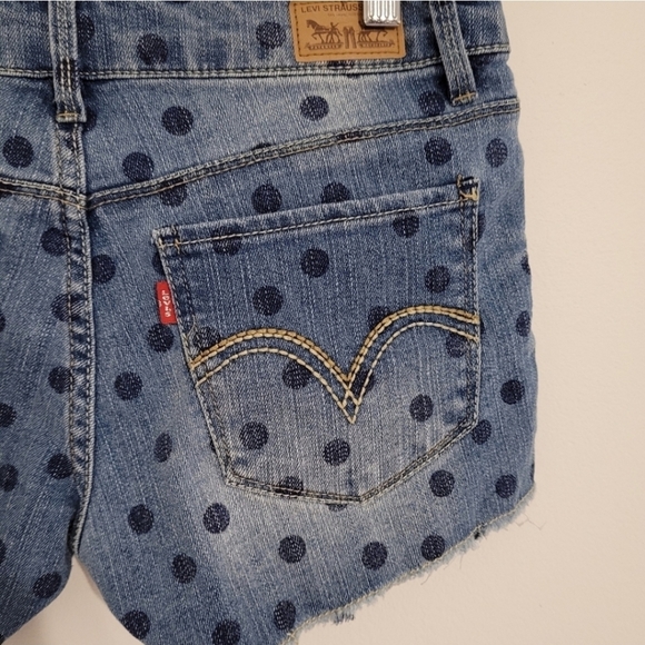 Levi's shortly short size 7 blue polka dot denim - Picture 7 of 15